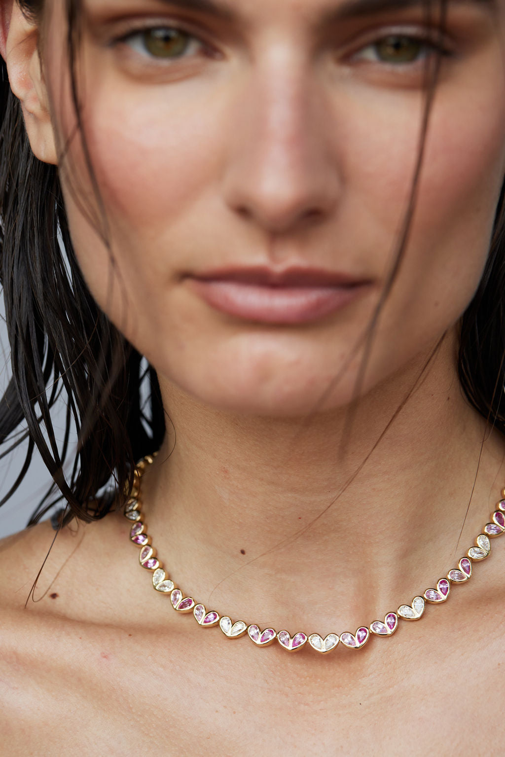 Sweetheart Tennis Necklace Diamond & Blue Sapphire