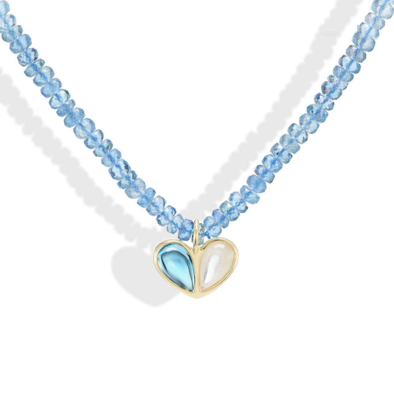 Beaded Sweetheart Necklace Blue Topaz & Mother of Pearl