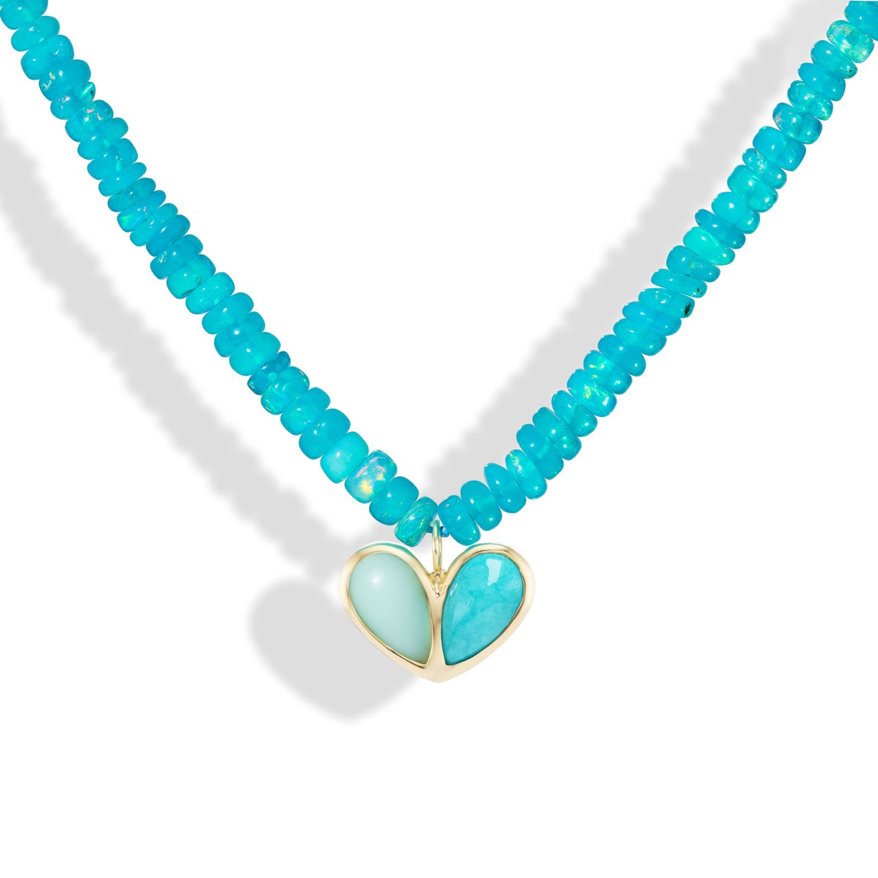 Beaded Sweetheart Necklace Dark Green & Light Green Turquoise