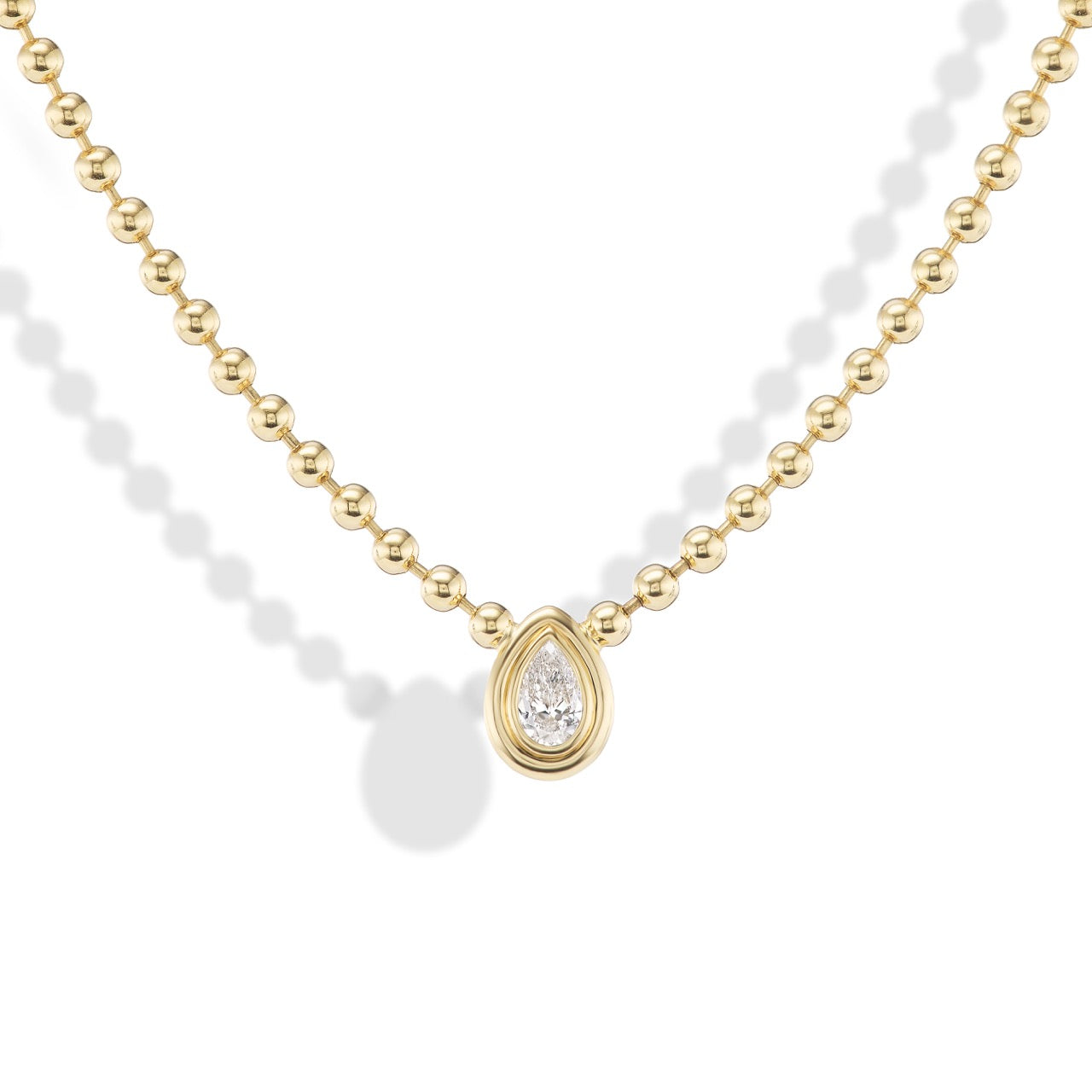Diamond Pear Double Bubble Bezel Necklace