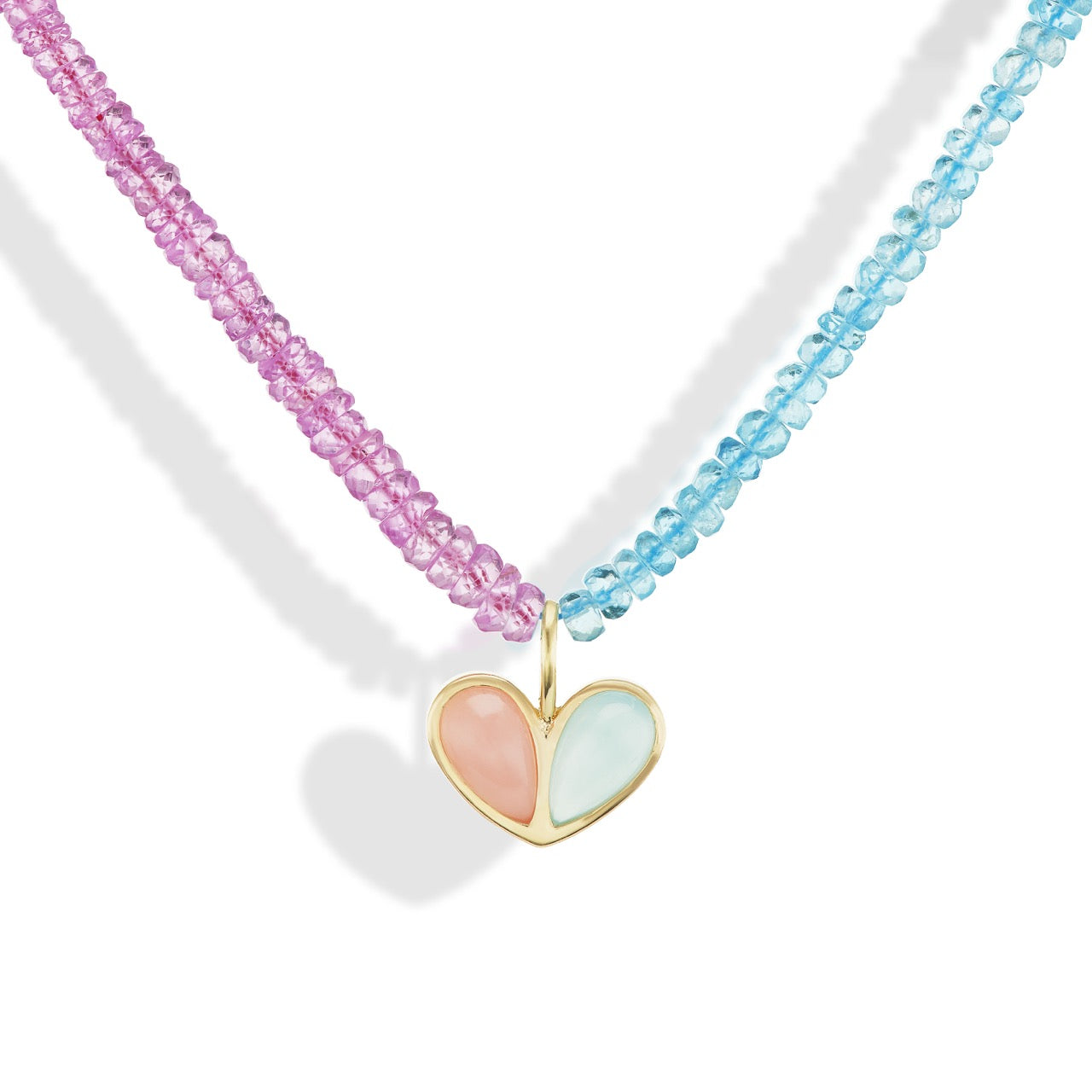 Beaded Sweetheart Necklace Pink Opal & Aquamarine