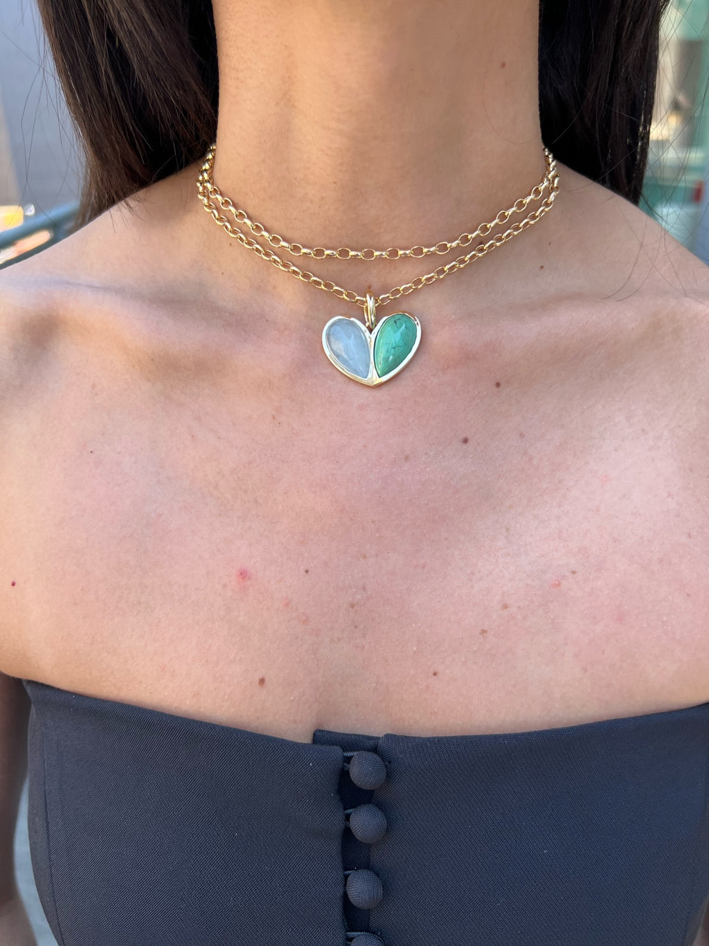 Mega Sweetheart Aquamarine x Green Turquoise Pendant