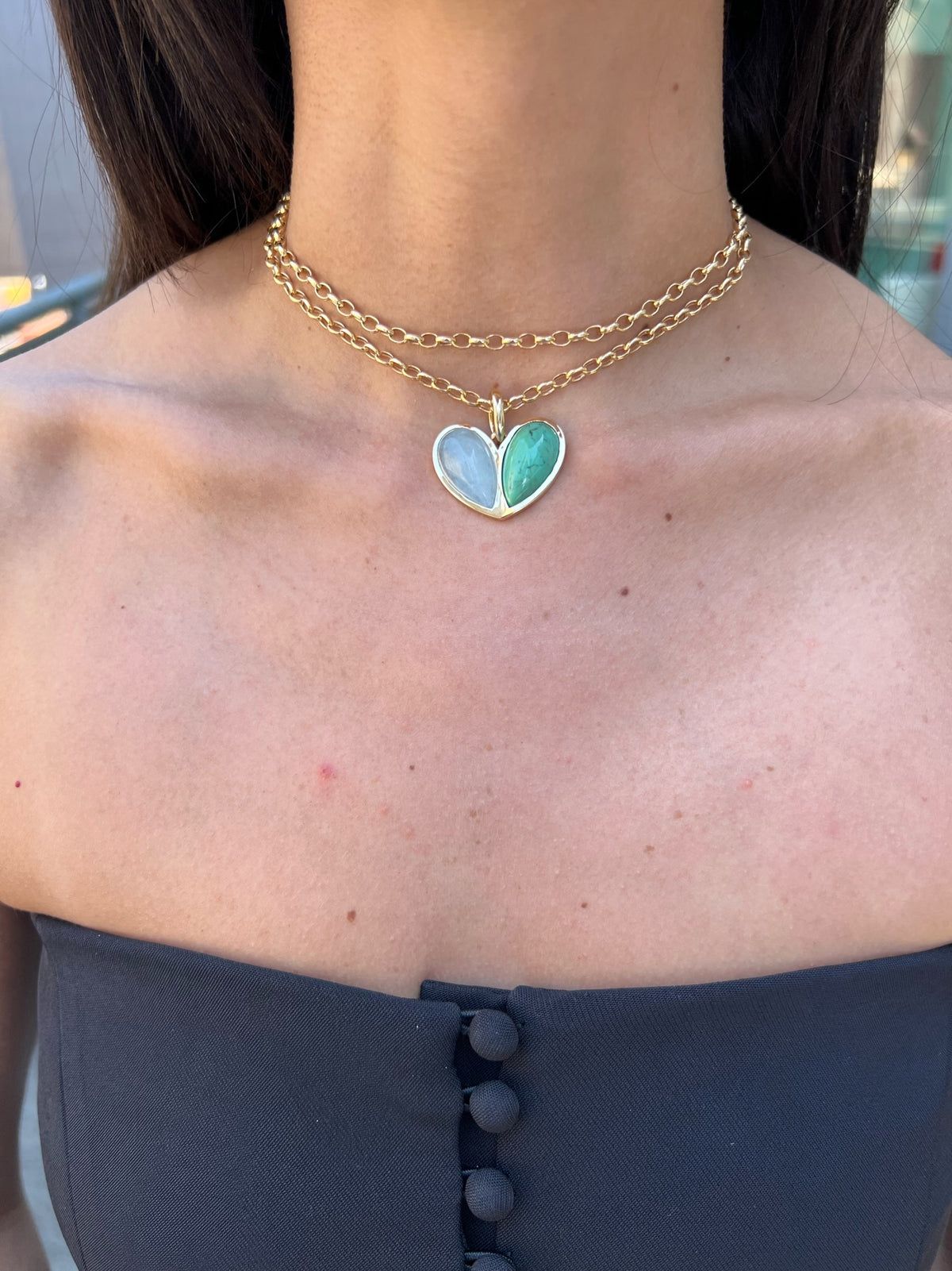 Mega Sweetheart Aquamarine x Green Turquoise Pendant