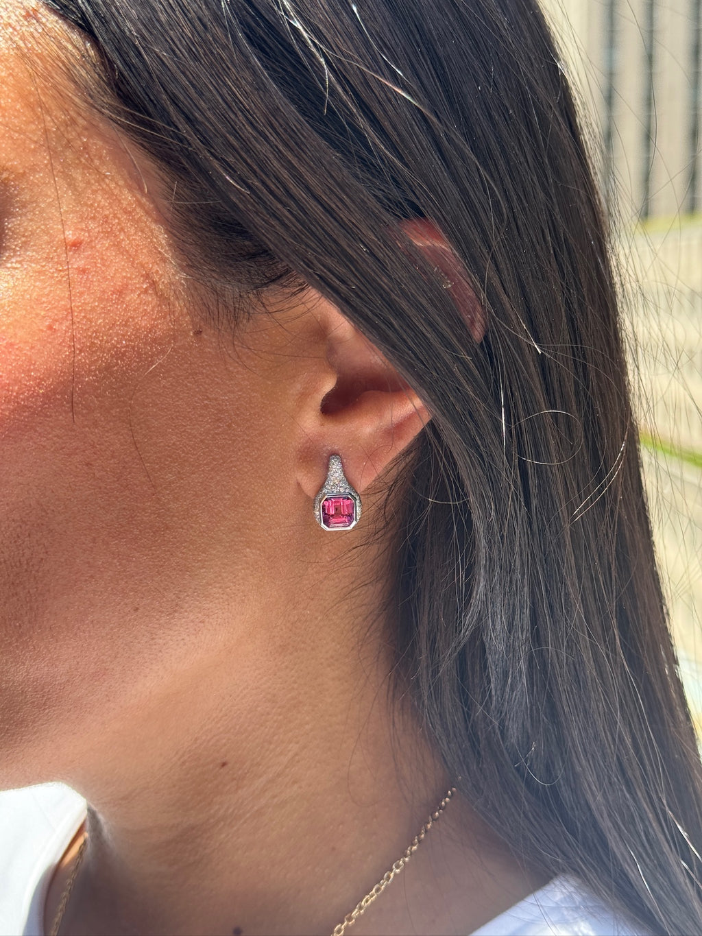 Pink Tourmaline Asscher Earrings