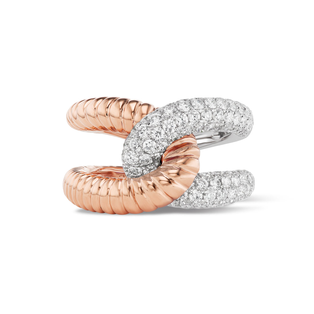 Intertwin Ring Ridged 18k Gold & Diamond