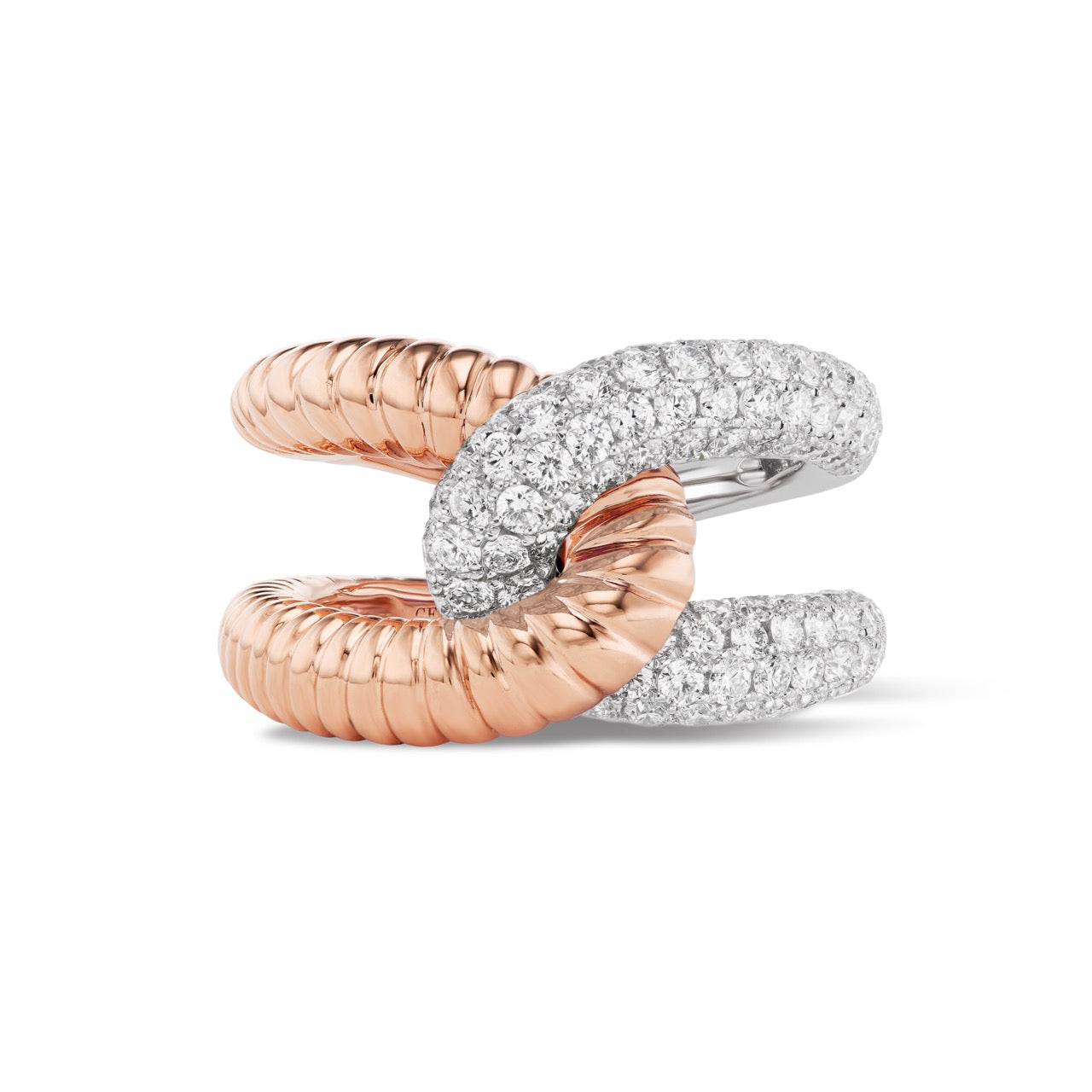 Intertwin Ring Ridged 18k Gold & Diamond