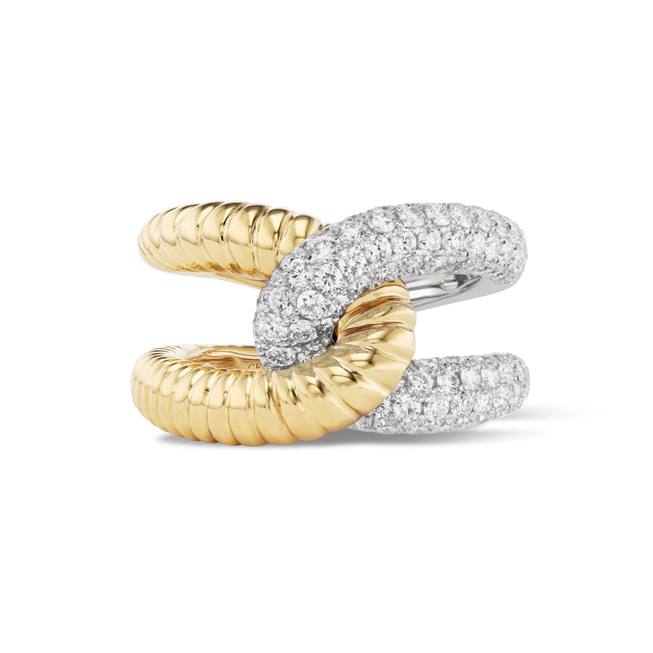 Intertwin Ring Ridged 18k Gold & Diamond