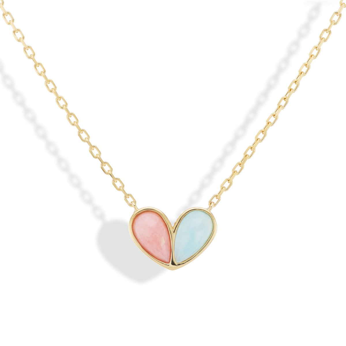 Jumbo Sweetheart Necklace Milky Aquamarine x Pink Opal
