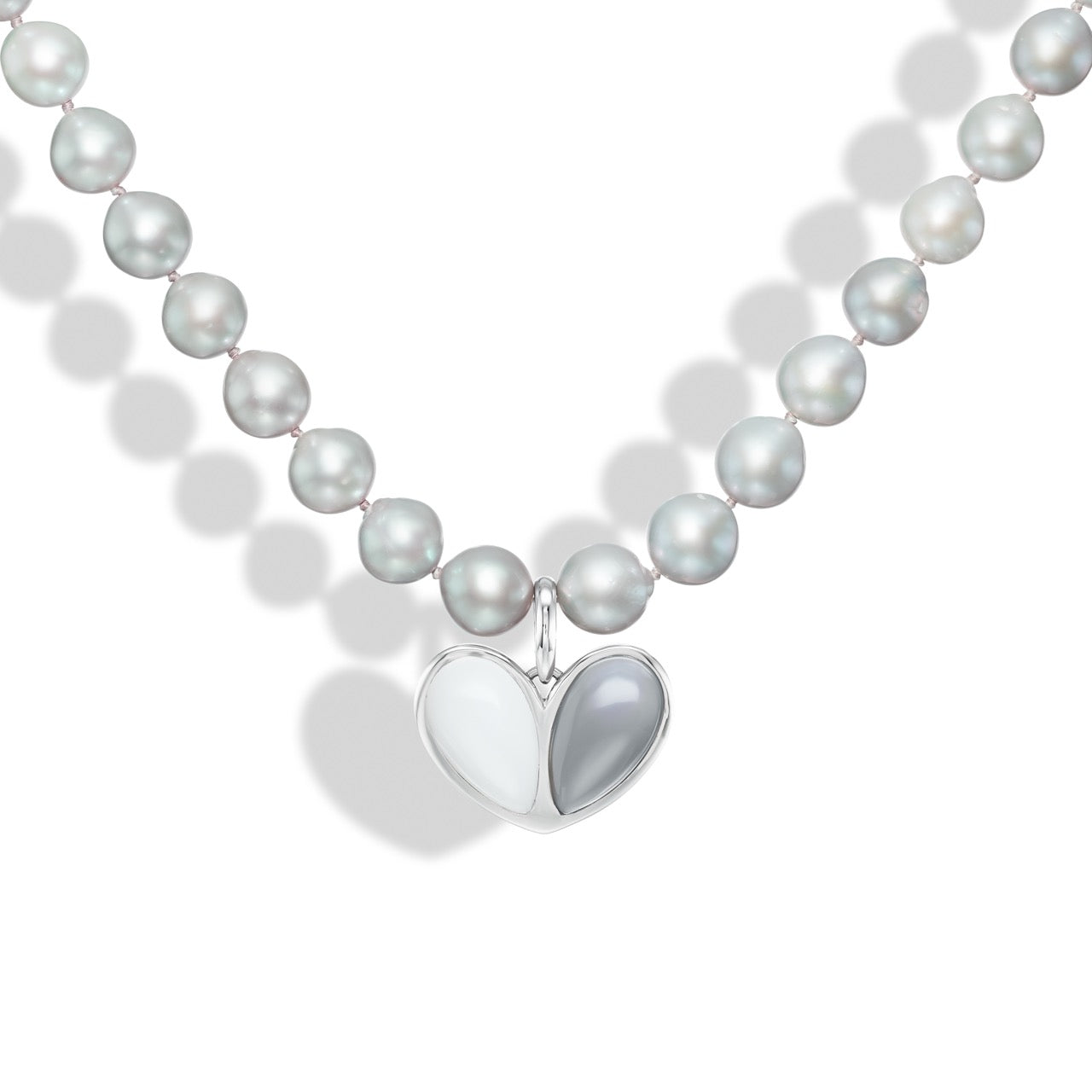 Mega Sweetheart White Quartz x Gray Agate on Pearls