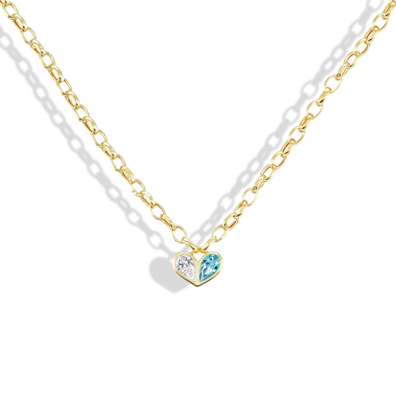 Oval Heirloom Medium Sweetheart Necklace Diamond & Aquamarine