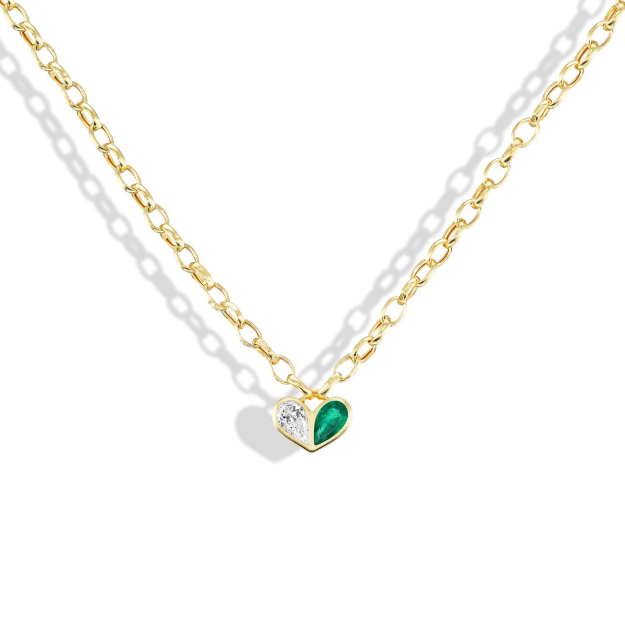 Oval Heirloom Medium Sweetheart Necklace Diamond & Emerald