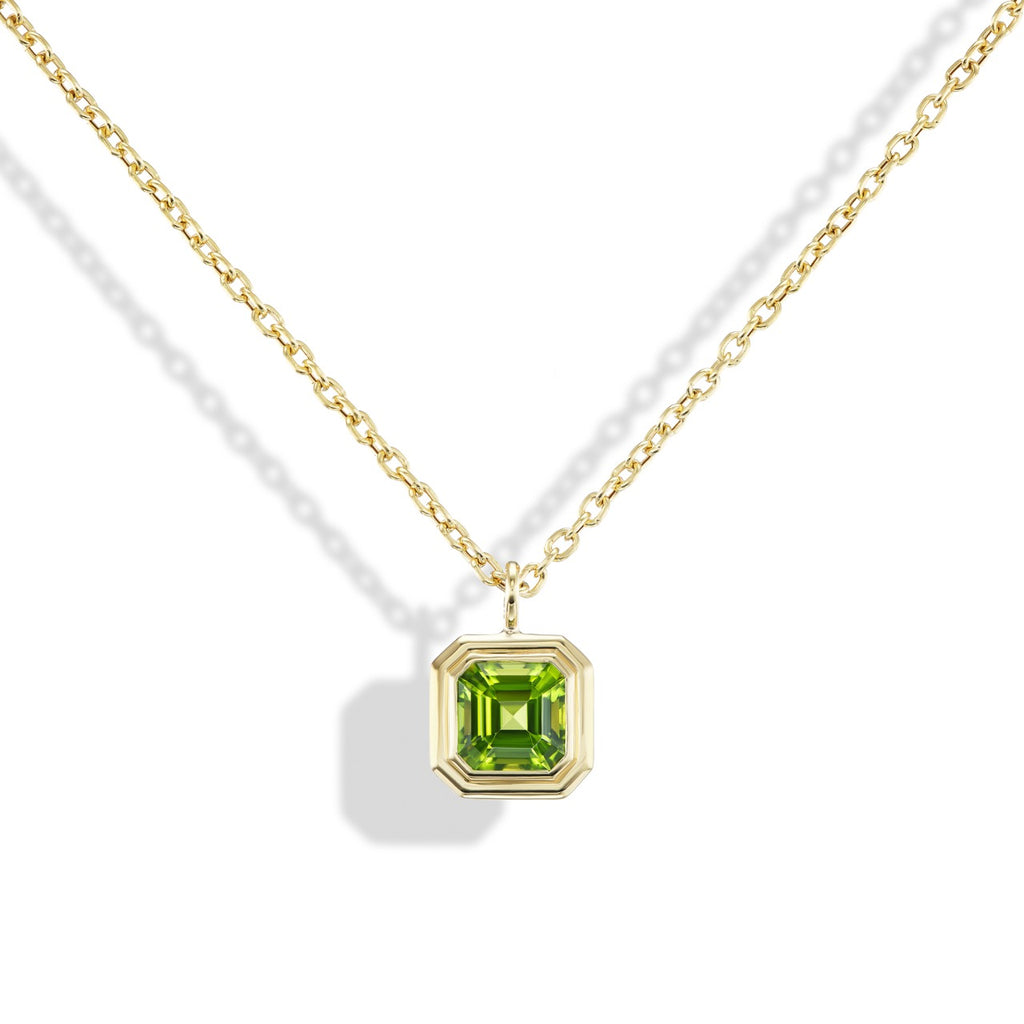 Peridot Asscher Double Bubble Bezel Pendant