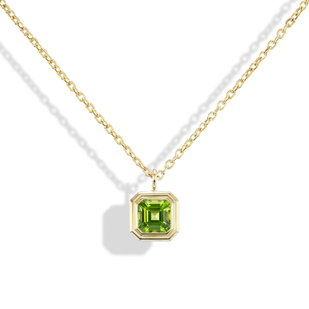 Peridot Asscher Double Bubble Bezel Pendant
