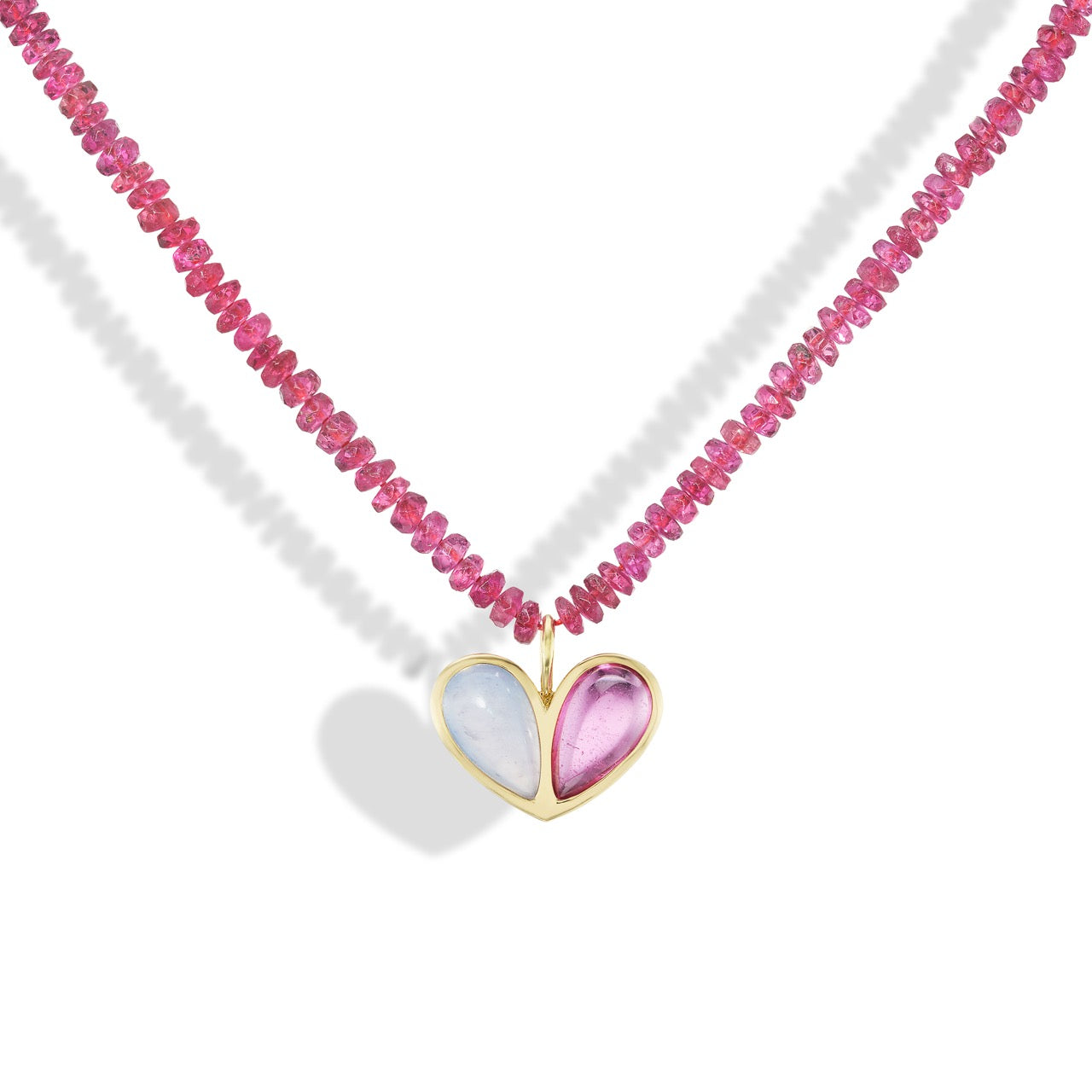Beaded Sweetheart Necklace Chalcedony & Rubellite