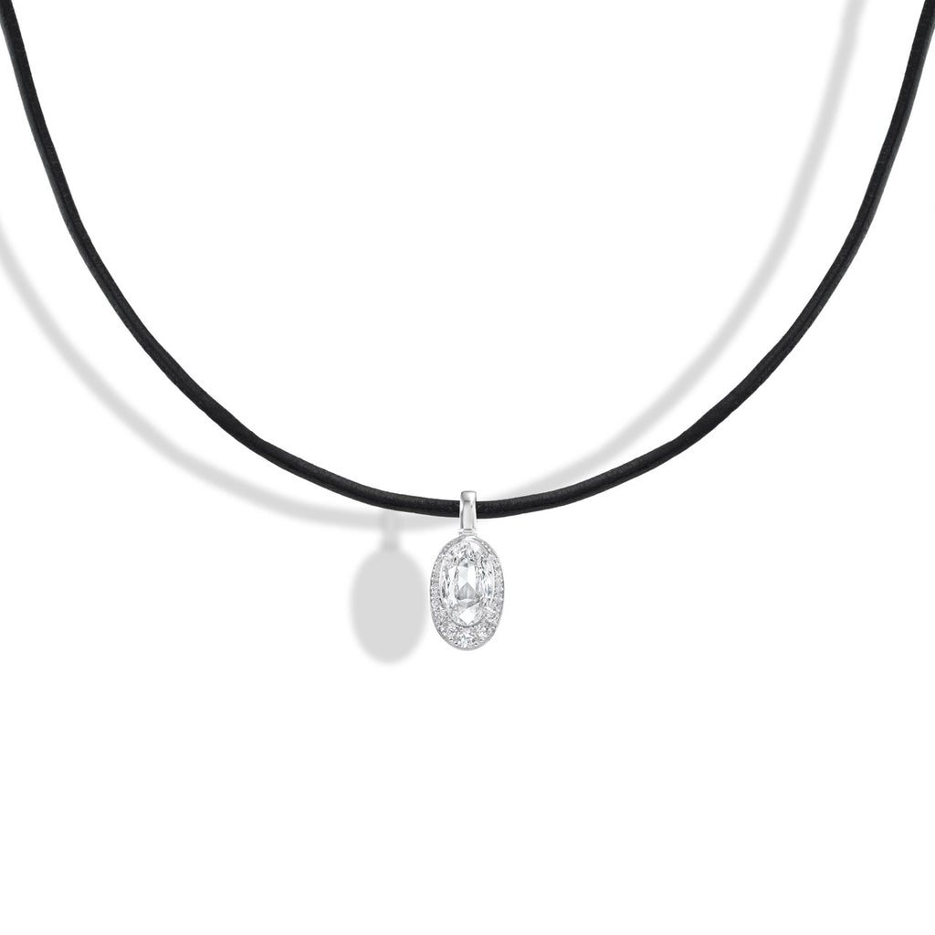 Portrait Cut Diamond On Black Leather Cord