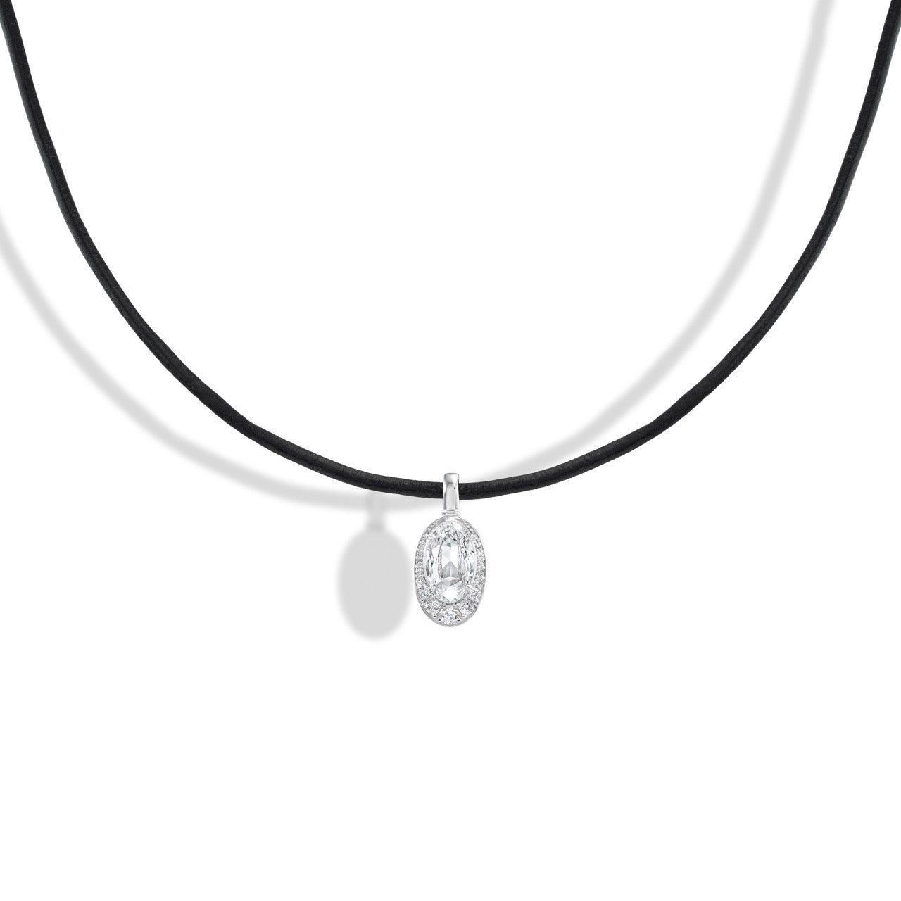 Portrait Cut Diamond On Black Leather Cord