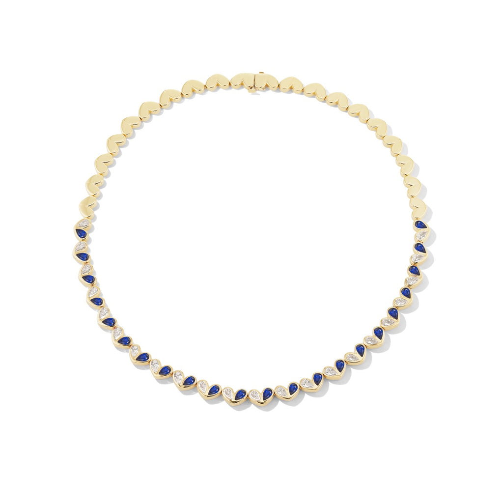 Sweetheart Tennis Necklace Diamond & Blue Sapphire