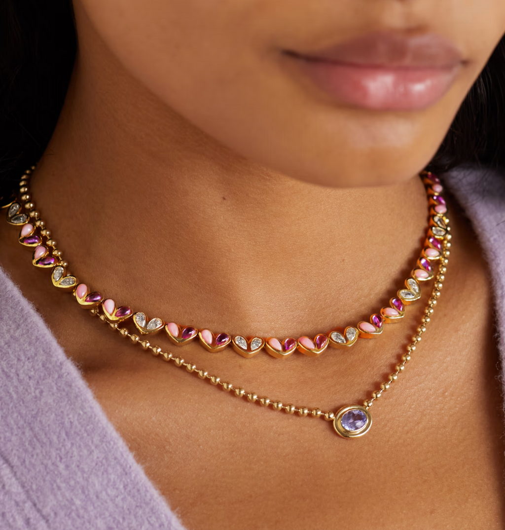 Sweetheart Tennis Necklace Multi-Pink