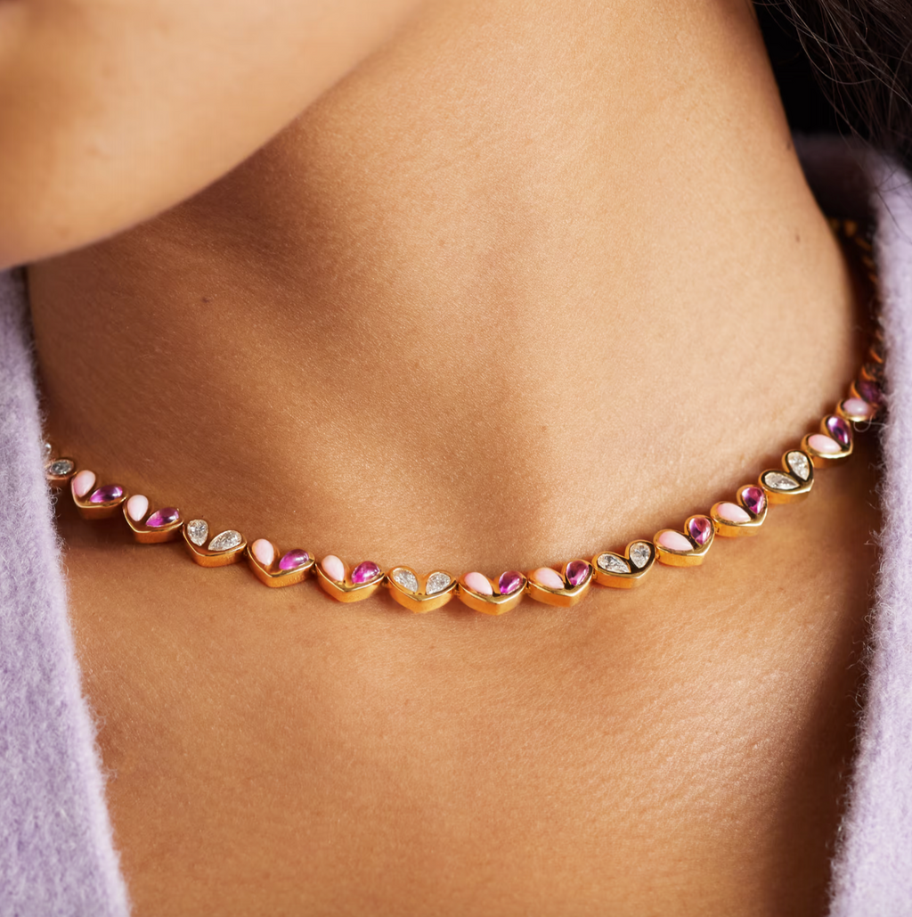 Sweetheart Tennis Necklace Multi-Pink