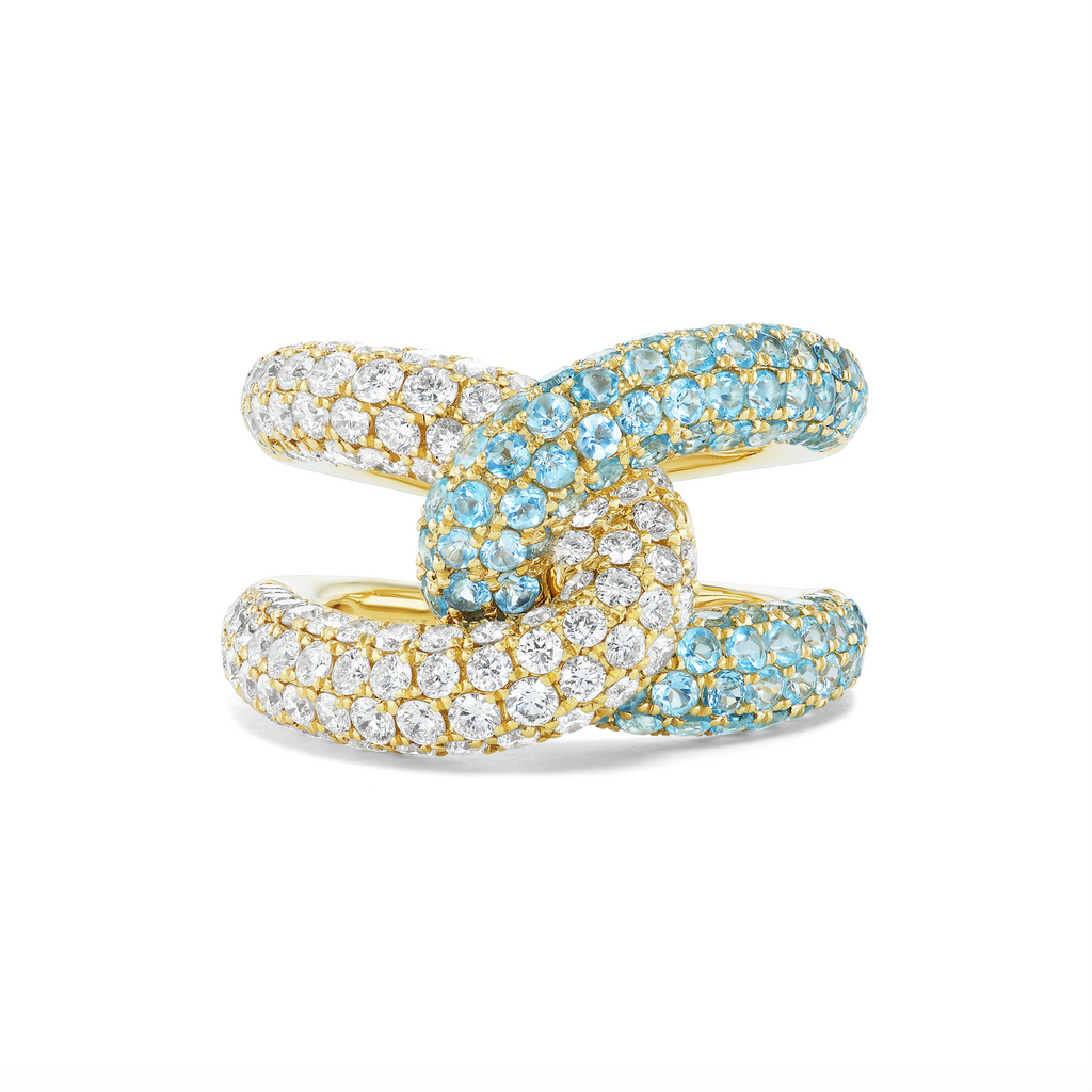 Intertwin Ring Diamond & Blue Topaz