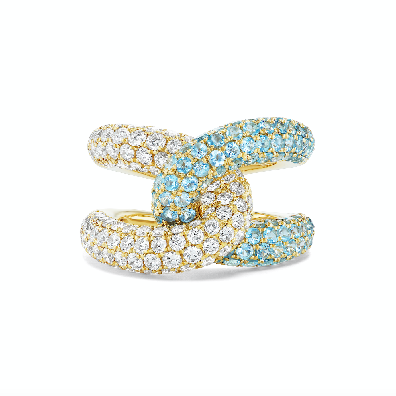 Intertwin Ring Diamond & Blue Topaz