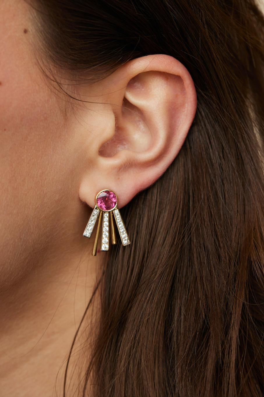 Pink Tourmaline Celestial Earrings