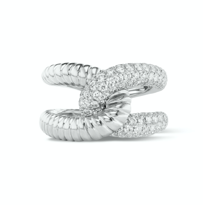 Intertwin Ring Ridged 18k Gold & Diamond