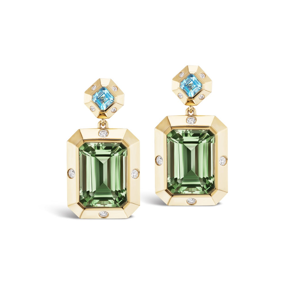 Stella Earrings Blue Topaz x Green Amethyst