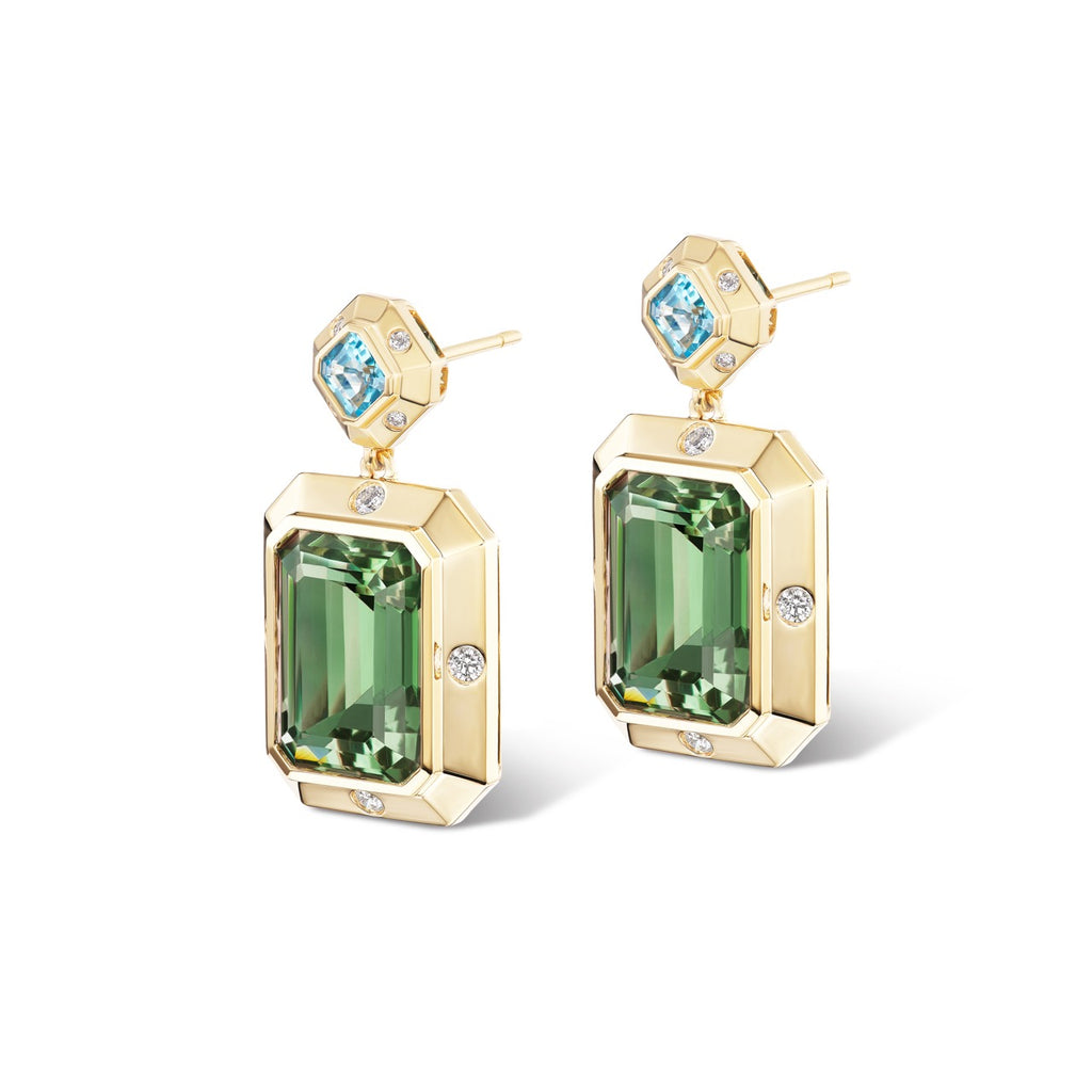 Stella Earrings Blue Topaz x Green Amethyst