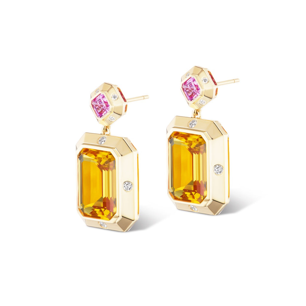 Stella Earrings Pink Sapphire x Citrine