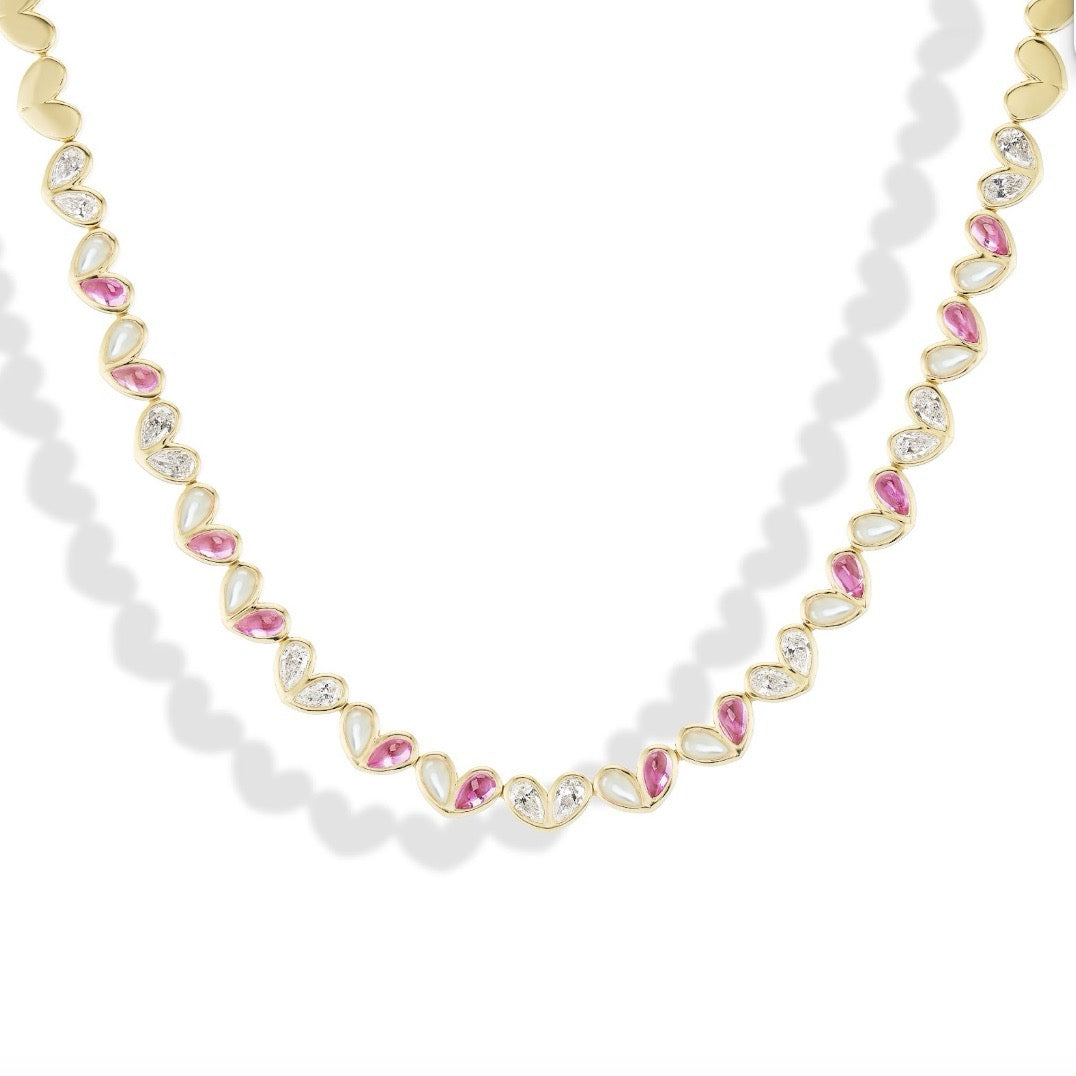 Sweetheart Tennis Necklace Mother of Pearl x Pink Sapphires