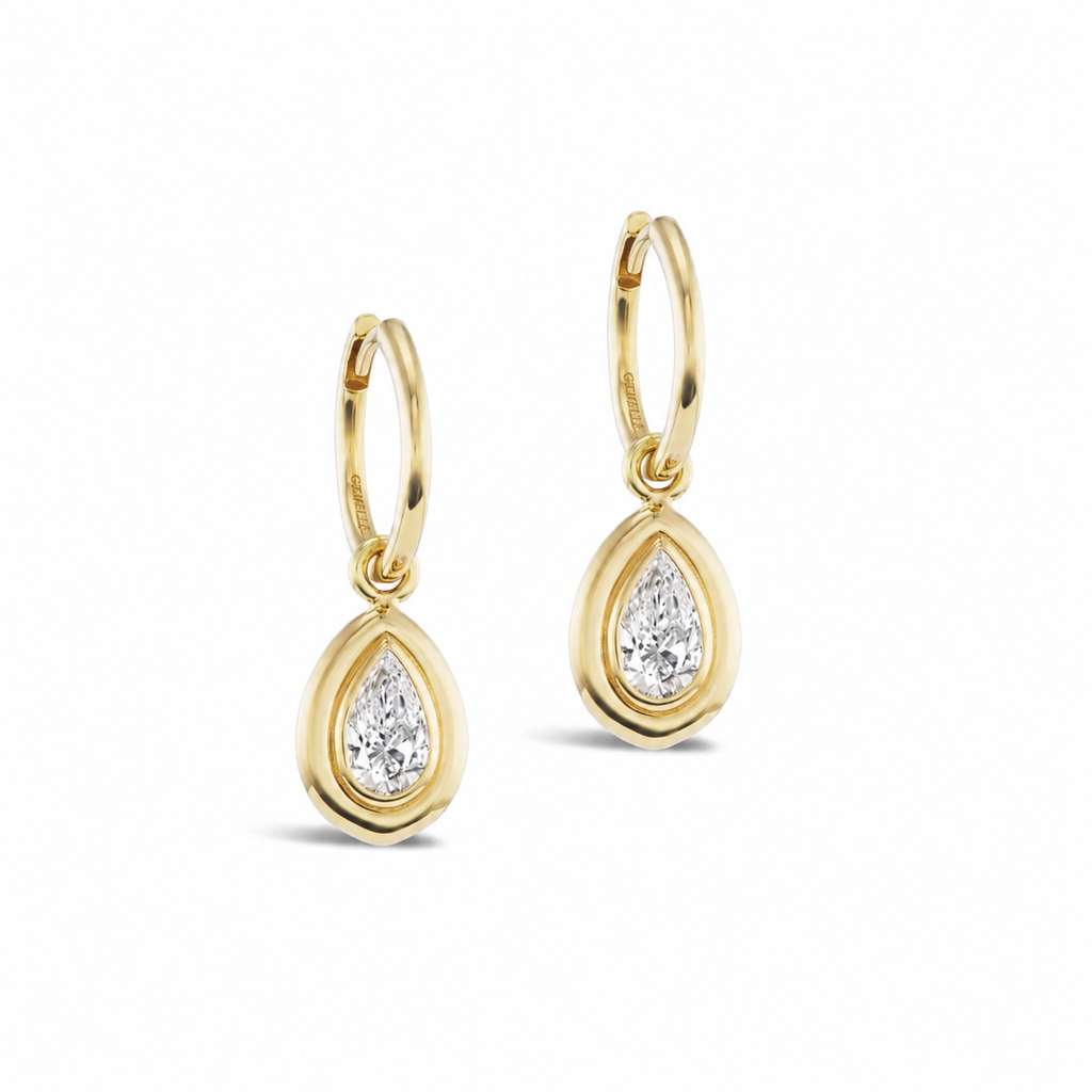 Pear Double Bubble Bezel Huggies