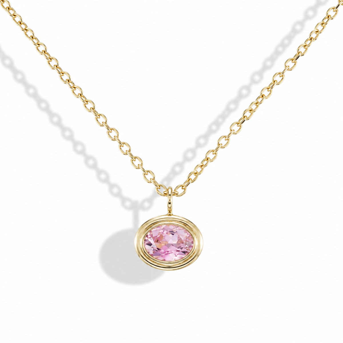 Light Pink Tourmaline Oval Double Bubble Bezel Pendant