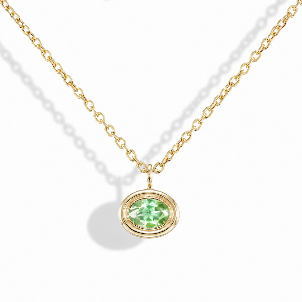 Mint Tourmaline Oval Double Bubble Bezel Pendant