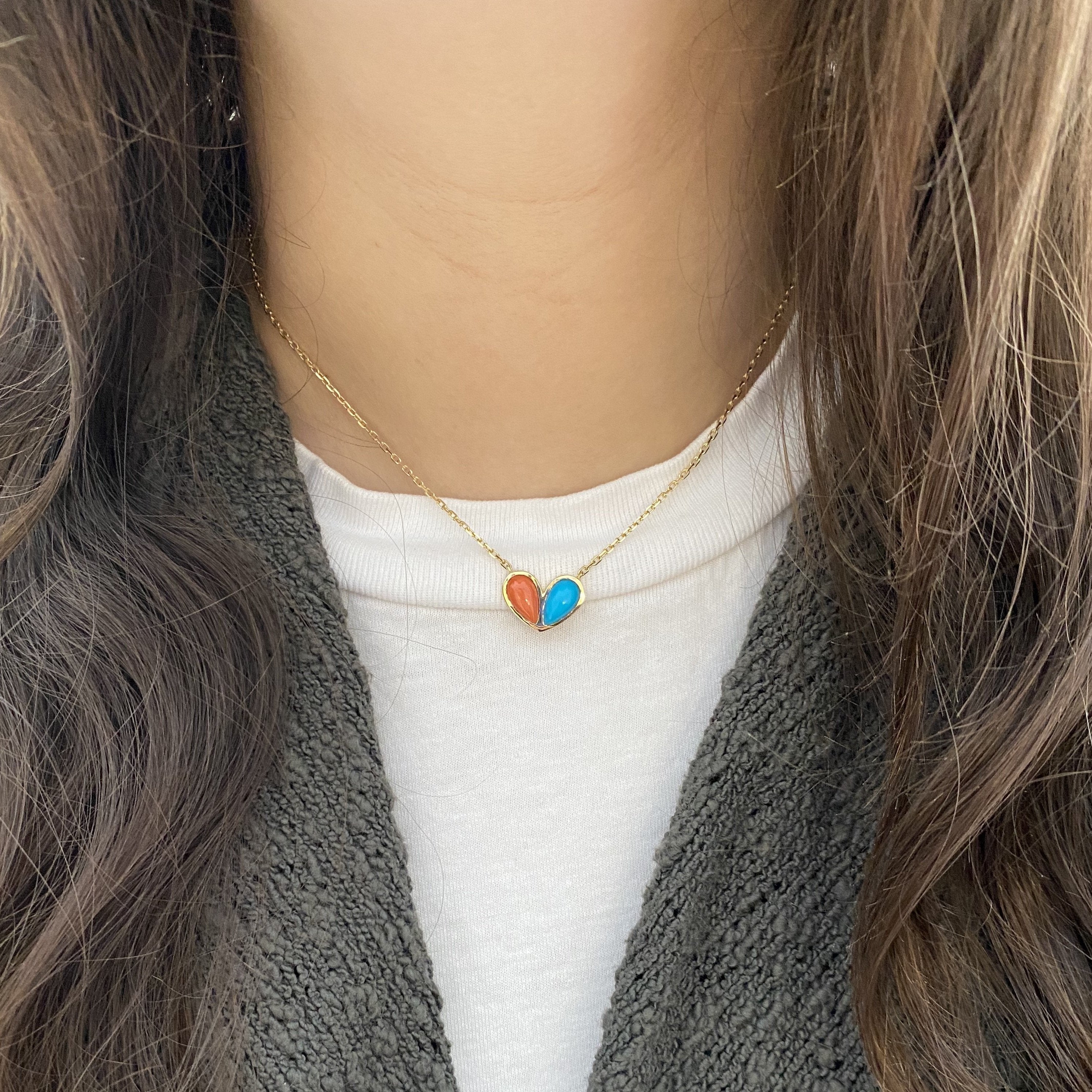 Jumbo Sweetheart Necklace Milky Aquamarine x Amazonite