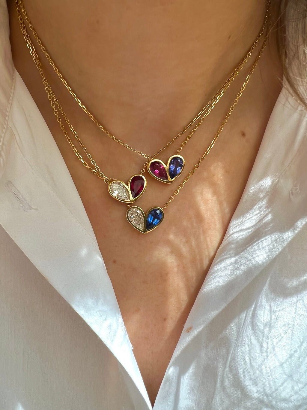 Jumbo Sweetheart Necklace Diamond & Blue Sapphire