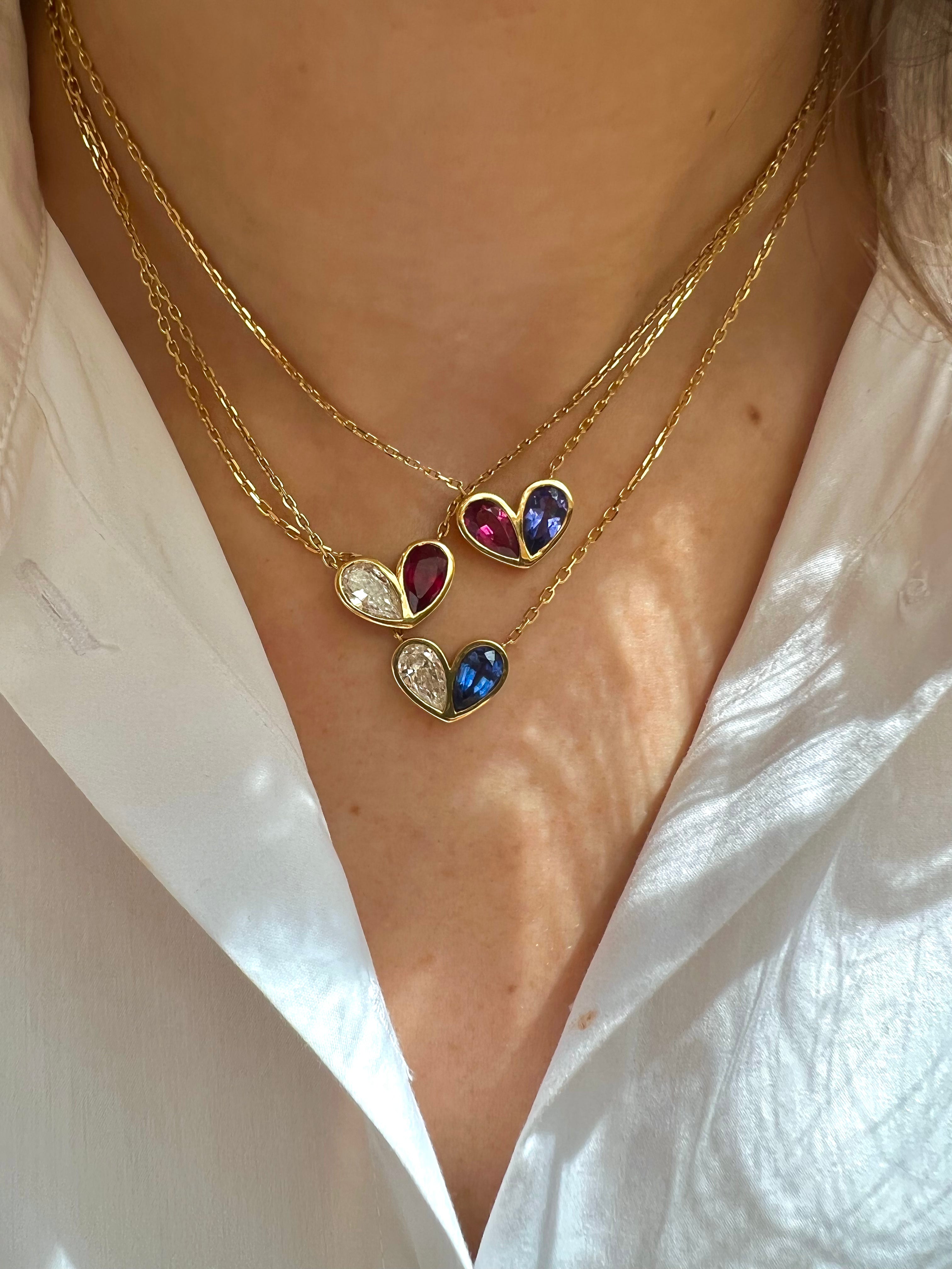 Jumbo Sweetheart Necklace Diamond & Blue Sapphire