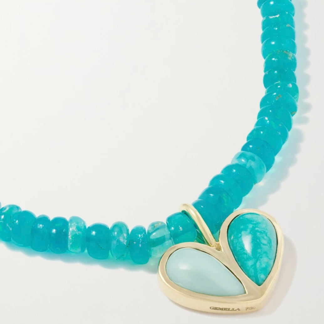 Beaded Sweetheart Necklace Dark Green & Light Green Turquoise