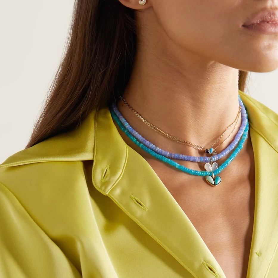 Beaded Sweetheart Necklace Dark Green & Light Green Turquoise