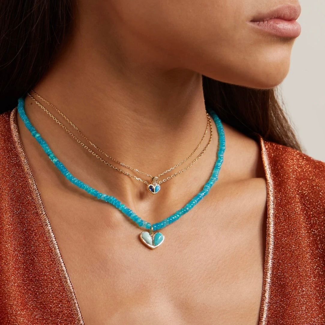 Beaded Sweetheart Necklace Dark Green & Light Green Turquoise